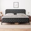 Queen Size Bed Frame Wooden Headboard 14 Inch Metal Platform Bed 4