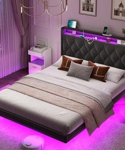 Loomie Floating Bed Frame with Charging Station and LED Lights