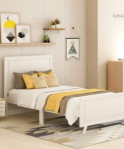Full Size Wooden Platform Bed Frame with Headboard and Footboard