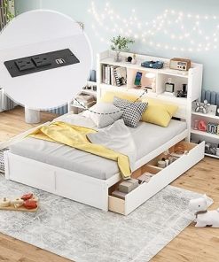 Full Bed with Trundle and Storage Headboard for Kids and Adults 2