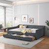 VECELO Twin Upholstered Bed Frame with Adjustable Headboard in Khaki 4