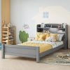 Queen Size Bed Frame with LED Lights and Charging Station Storage 3