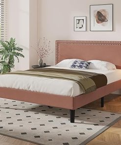 VECELO Full Size Platform Bed Frame with Adjustable Headboard