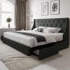 Queen Size Victorian Metal Bed Frame with Headboard and Storage 4