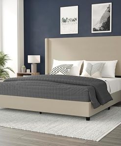 Quinn Upholstered King Bed with Wingback Headboard and Slatted Support