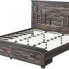 Farmhouse King Size Bed Frame 54″ Tall with Storage Drawers
