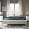 Modern White Queen Size Platform Bed Frame in Solid Wood Design