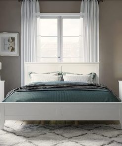 Modern White Queen Size Platform Bed Frame in Solid Wood Design