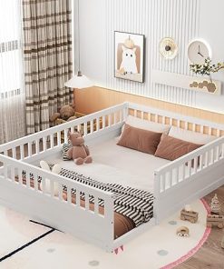Montessori Floor Bed with Safety Fence Solid Wood Playhouse Bed