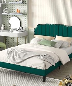 Queen Size Upholstered Platform Bed Frame with Tufted Headboard