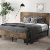 Queen Size Metal Platform Bed Frame with Wooden Headboard and Footboard