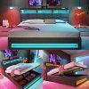 Queen Size Hydraulic Storage Bed Frame with USB Charging Port Grey