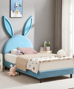 VECELO Twin Bed Frame for Kids with Upholstered Headboard Support