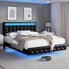 Jocisland LED Twin Bed Frame with Adjustable Headboard and Storage 3