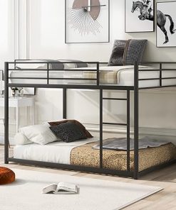 Metal Bunk Bed Frame Full Over Full with Ladder Heavy Duty Black 2