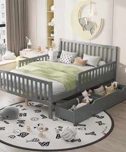 Bellemave Full Bed Frames for Kids, Full Bed Frame with Storage Drawers,Full Bed with Rails, Kids Full Bed, Full Bed Frame for Boys/Girls/Adults, Gra’y