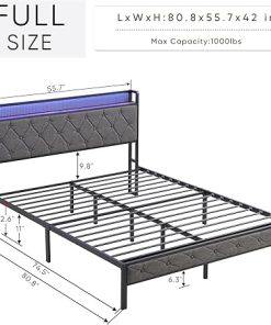 Queen Size Upholstered Platform Bed Frame with LED Headboard Storage 2
