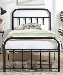 VECELO Twin Size Victorian Style Metal Bed Frame with Headboard