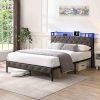 Full Bed Frame with Storage Headboard and Charging Station Gray