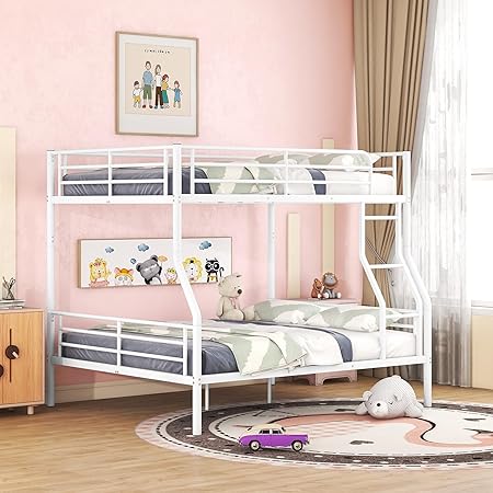 Merax Full XL Over Queen Metal Bunk Bed Frame in White Merax Full XL Over Queen Metal Bunk Bed Frame in White