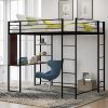 Full Metal Loft Bed Frame with Desk and Shelves for Kids and Teens
