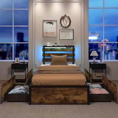 GORELAX Twin Bed Frame with 4 Drawers and LED Headboard GORELAX Twin Bed Frame with 4 Drawers and LED Headboard