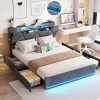 King Size Bed Frame with Storage Shelf and Ergonomic Headboard 3