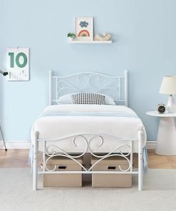 Twin Bed Frame with Headboard Heavy Duty Steel Slats No Box Spring