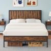Queen Bed Frame with Storage Headboard and Charging Station Dark Grey 3
