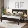 SHA CERLIN Queen Bed Frame Heavy Duty Platform with Storage Black Oak