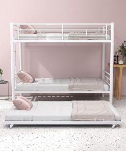 Sturdy 3 in 1 Triple Bunk Bed Frame with Guardrails and Ladders