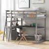 Twin Size Loft Bed with Desk and Storage for Kids and Teens in Gray