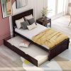 Twin Platform Bed with Trundle Wooden Frame Headboard No Box Spring