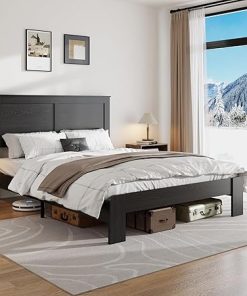 FSTAR Wooden Bed Frame Full Size with Headboard, Farmhouse Platform Bedframe with Wood Slat Support, Noise-Free, No Box Spring Needed, Rustic Black