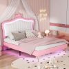 Kids Full Platform Bed with Carton Ears Headboard PU Upholstered White 4