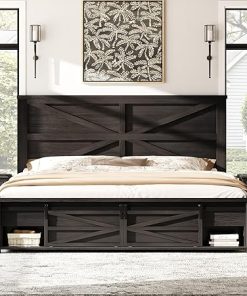 Farmhouse King Size Bed Frame with Tall Headboard and Storage Farmhouse King Size Bed Frame with Tall Headboard and Storage