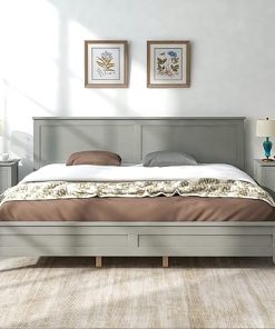 King Size Platform Bed Frame Solid Wood Modern Design Gray