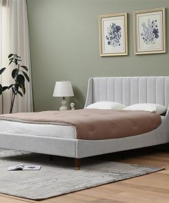 Queen Size Upholstered Bed Frame with Wingback Headboard Off White