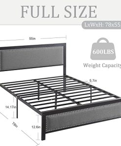 VECELO Full Bed Frame with Upholstered Headboard and Heavy-Duty Slats 2