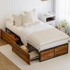 Full Size Bed Frame with Storage Headboard and LED Lights Beige 4