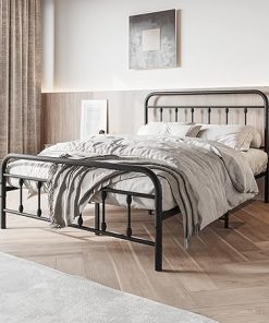 Full Size Metal Bed Frame with Headboard and Footboard Black
