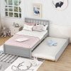 Twin Size Platform Bed with Trundle Wooden Frame for Kids and Teens 3