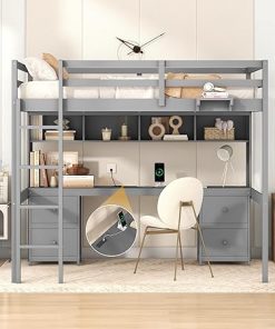 Full Loft Bed with Desk, Storage Drawers, USB Ports and Outlets