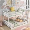 White Twin Over Full Low Bunk Bed with Built-in Ladder for Kids