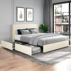 VECELO Queen Bed Frame Upholstered with Adjustable Headboard and Slats 3