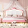 Twin Daybed with Carton Ears Shaped Headboard,Upholstered Platform Bed Frame W/Scalloped Silhouette,for Kids Girls Boys, No Box Spring Needed,Pink 4