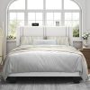 Feonase Velvet Wingback Bed Frame with Solid Wood Slats, White