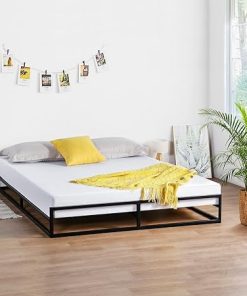Olee Sleep 6 Inch Metal Platform Bed Frame with Footboard Black