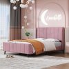 Linique Pink Upholstered Platform Bed Frame with Headboard and Wood