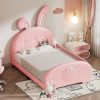 Pink Princess Bed for Girls with Rabbit Headboard Twin Size Frame